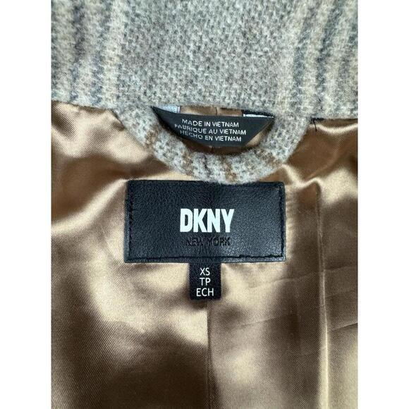DKNY Elegant Stand Collar Outwear Wool Blend Coat Check Brown Size XS - Picture 4 of 5